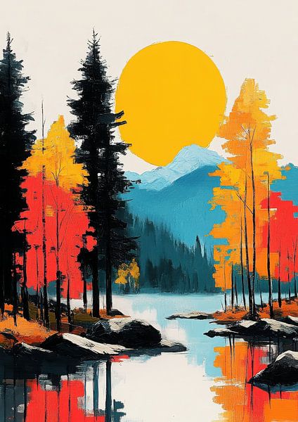 Herbstlandschaft am See – Retro Illustration von Niklas Maximilian