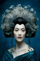 Junge Asiatin im Ukiyo-e-Stil mit Kopfschmuck