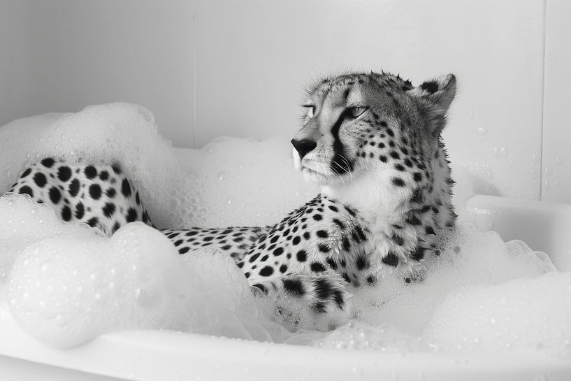 Cheetah in the bathtub - A funny bathroom picture by Poster Art Shop