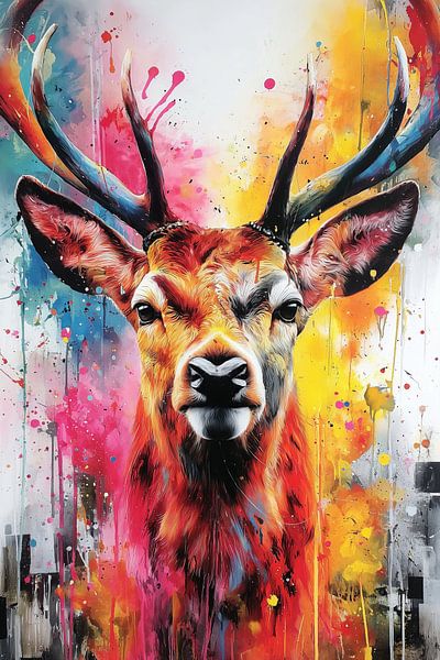 Cerf Pop Art multicolore dans une explosion de couleurs par ARTemberaubend