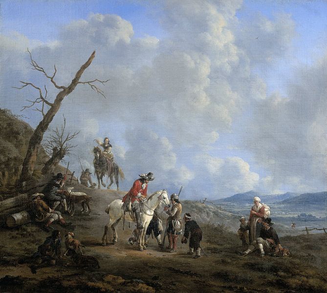 Paysage avec cavaliers, chasseurs et paysans, Johannes Lingelbach par Des maîtres magistraux