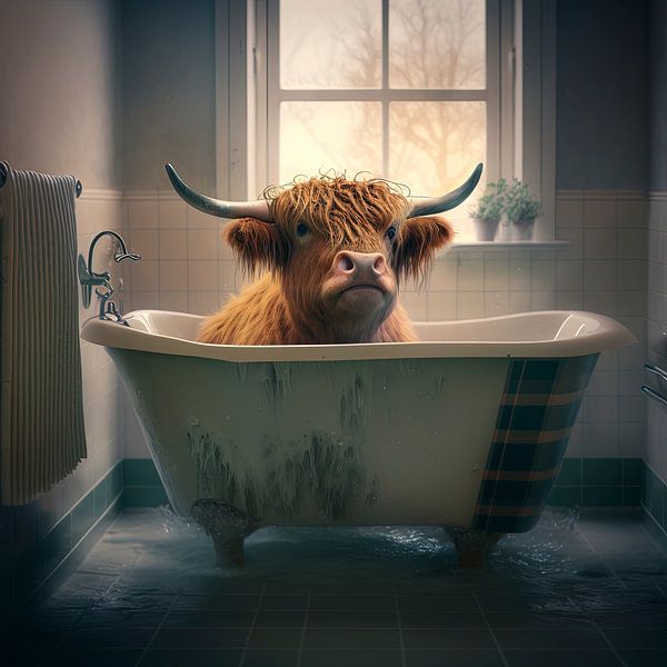 Schottischer Highlander in der Badewanne von Harvey Hicks