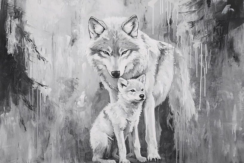 Wolf protects her cub by Imperial Art House