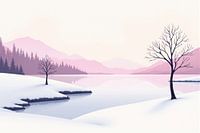 Winterlicher See und Berge mit blattlosen Bäumen