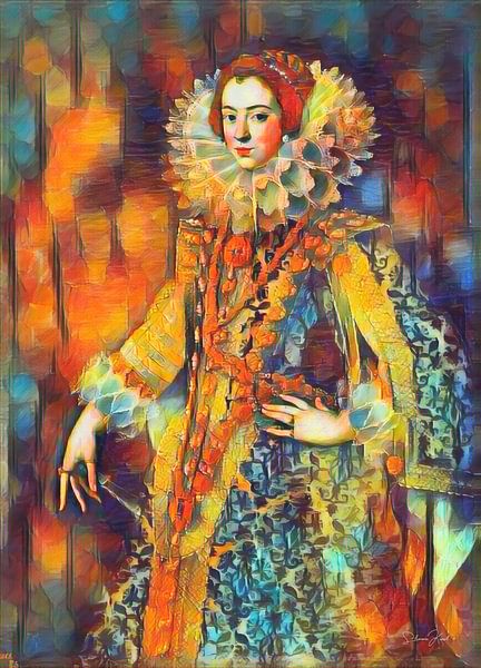Colourful painting Queen Elizabeth of Bourbon by Slimme Kunst.nl