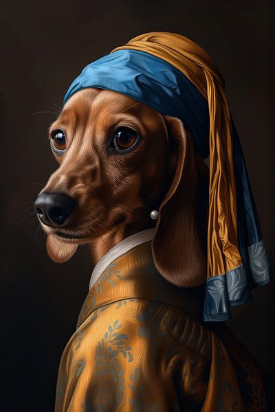 Teckel à la perle - Vermeer - 1 par Marianne Ottemann - OTTI