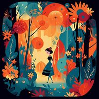 Girl in forest, autumn style Mary Blair