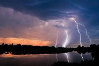 Blitzquartett auf der Linge bei Sonnenuntergang