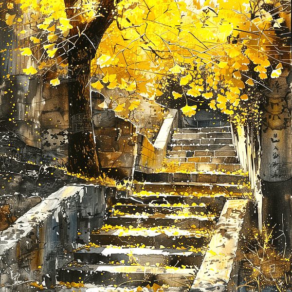 automne ginkgo arbre escalier nature lumière ombre contraste par gm_designs