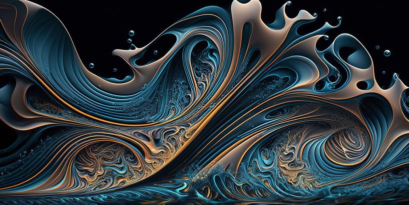 Die gemischte Malerei von Blau und Kupfer Abstraktion von Surreal Media