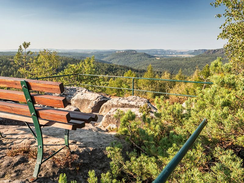 Lampertstein, Saxon Switzerland - Bench and Königstein Fortress by Pixelwerk
