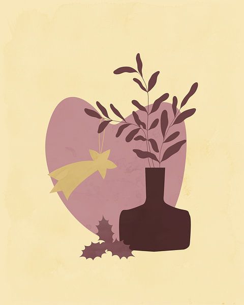 Illustration d'une étoile filante dans une nature morte de Noël moderne par Tanja Udelhofen