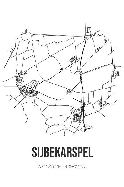 Sijbekarspel (Noord-Holland) | Carte | Noir et blanc par Affiches de lieux