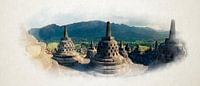 The Borobudur temple in watercolour technique