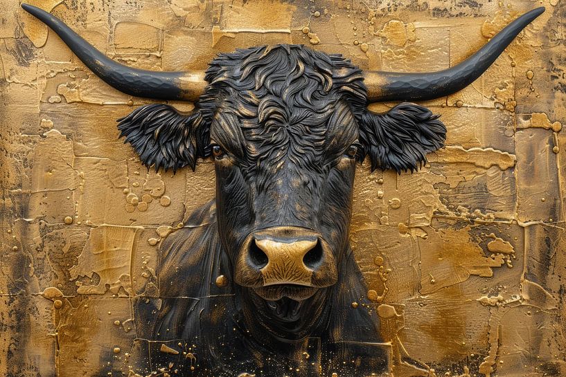 Golden Taurus Strength and Luxury in Abstract Art by Eva Lee