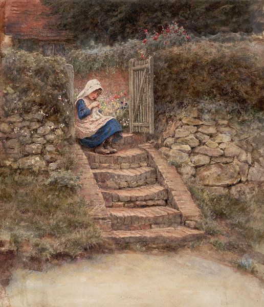 Helen Allingham-Sewing by finemasterpiece