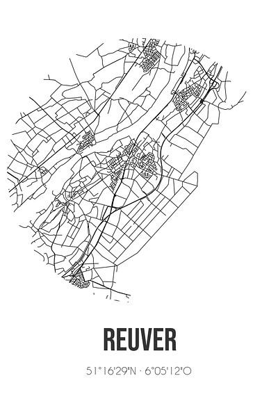 Reuver (Limburg) | Karte | Schwarz und Weiß von Ortsdrucke