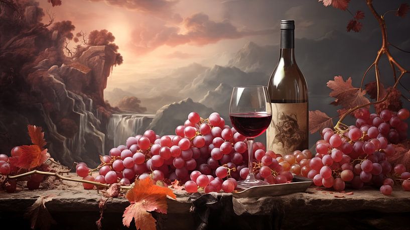 Still life with wine and grapes by Black Coffee