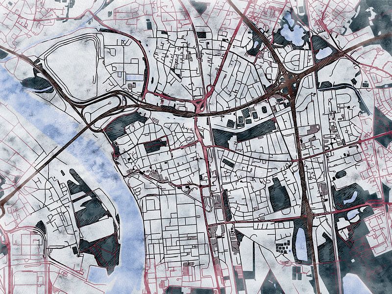 Carte de Leverkusen avec le style 'White Winter' par Maporia