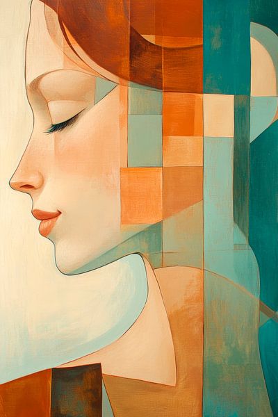 Profil géométrique d'une femme en train de rêver par Poster Art Shop