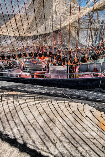 Lines and fishing nets in the port of Makkum in Friesland by Harrie Muis