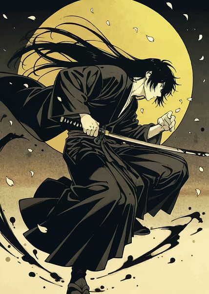Ronin Samurai hält Katana unter Mond von MIROKKU