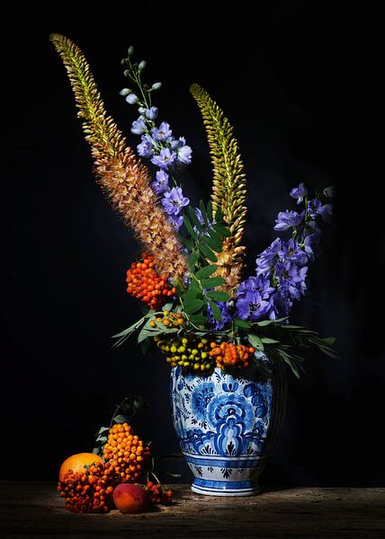 Still life in antique Delft blue vase with eremures by Saskia Dingemans Awarded Photographer