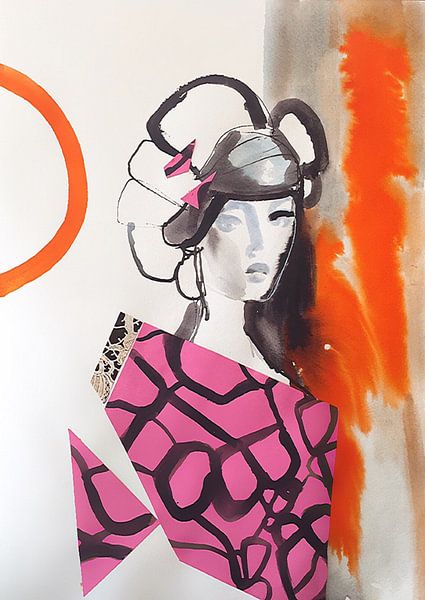 Geisha avec kimono rose par Helia Tayebi Art