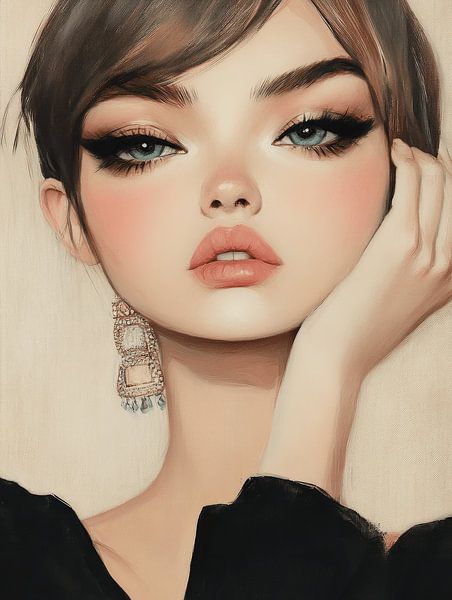 Illustration tendance en noir, portrait moderne par Carla Van Iersel