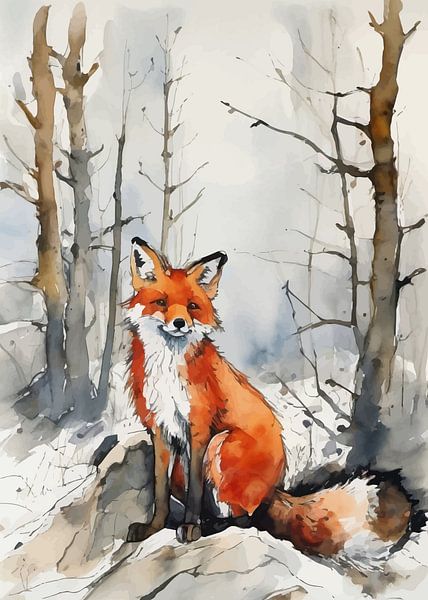 Red Fox Watercolor by MIROKKU
