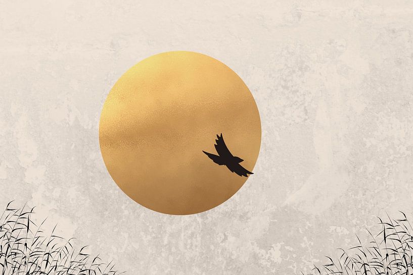 Golden sun with bird by by Tessa