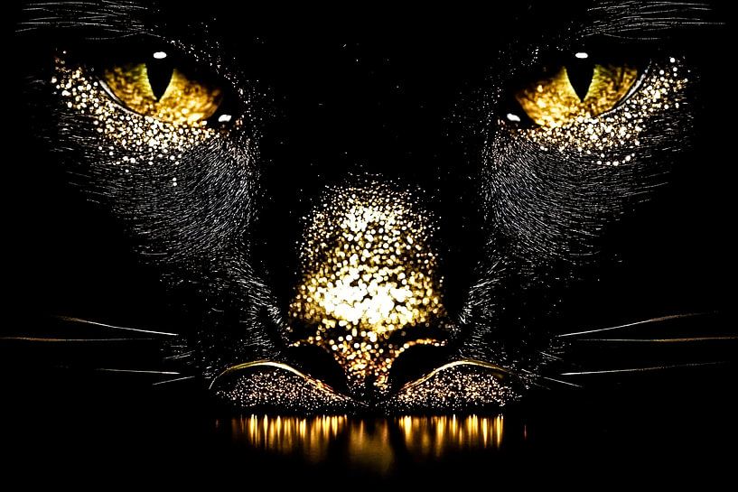 Nahaufnahme einer Katze mit goldenen Details von Imperial Art House