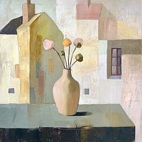 Scène de village ensoleillée