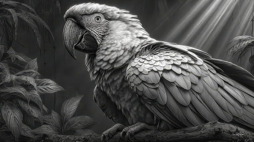 Schwarz-Weiß-Papagei Kakadu-ara von Gelissen Artworks