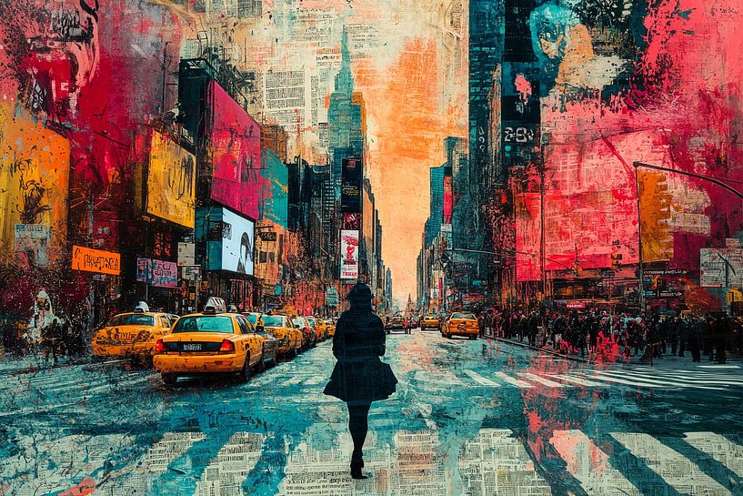 New York Times Square – Lebendiges Graffiti-Gemälde von BowiScapes Abstrakt und digitale Kunst