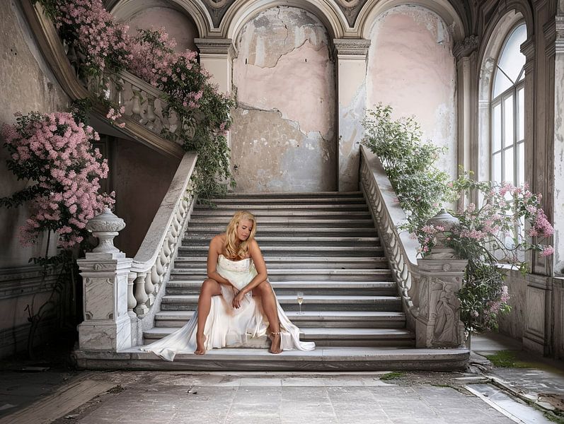 Verlassene Braut auf Treppe – Nachdenkliche Stille von Alvadela Design & Photography