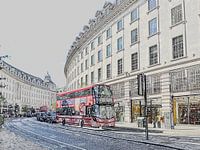 Rode bus in Londen, Regent Street - Tekening