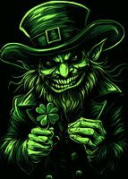 Grinsender Leprechaun mit Kleeblatt