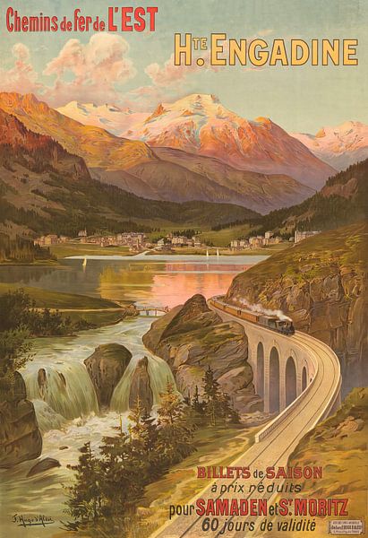 Hugo d’ Alési - Chemins de fer de l’Est – Hte. Engadine – Billets de Saison pour Samedan et St. Moritz (1895) von Peter Balan