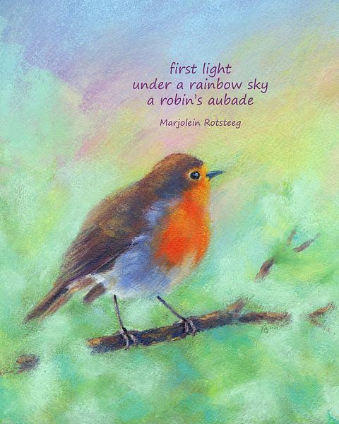 Haïku de la chanson du matin du rouge-gorge Anglais par Karen Kaspar