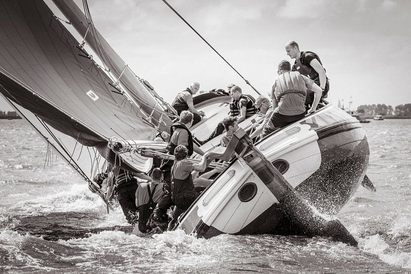 1. Skûtsje Woudsend in full action - Maritime black and white wall decoration by ThomasVaer | Tom Coehoorn