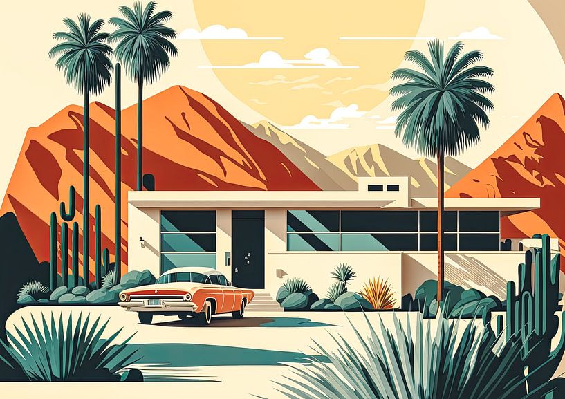 50er-Jahre-Retro-Bungalow in der Wüste von Arizona von Vlindertuin-Art