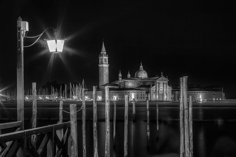 VENICE San Giorgio Maggiore Nightscape black and white by Melanie Viola