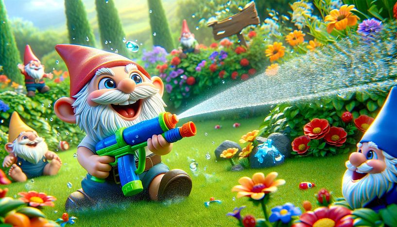 Wasserspaß im blühenden Zwergengarten von artefacti