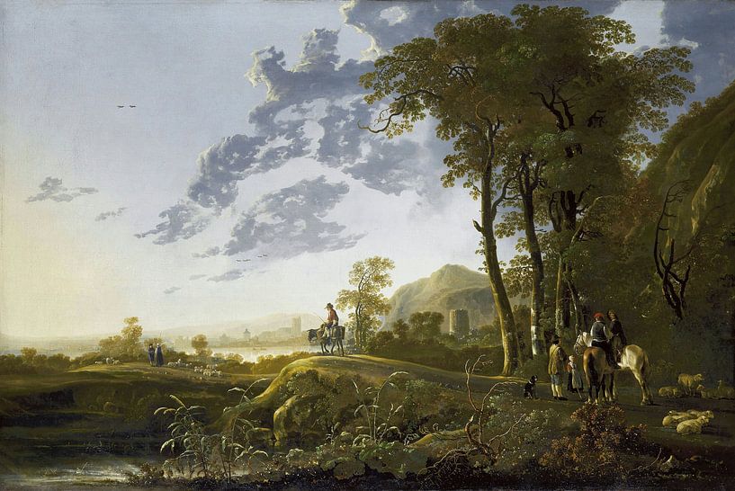 Eine Abendlandschaft mit Figuren und Schafen, Aelbert Cuyp von Meisterhafte Meister
