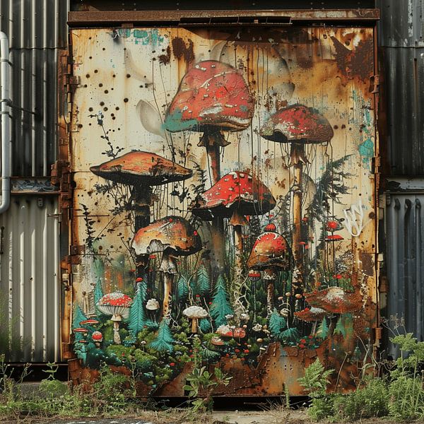Graffiti mushrooms toadstools container rust metal urban street art by gm_designs