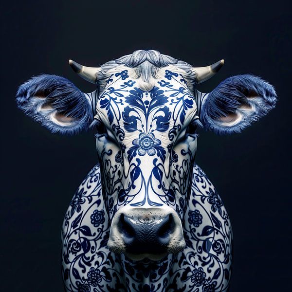 Portrait of Delft blue porcelain cow by Thea