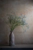 Stilleben mit Gypsophilie in einer irdenen Vase