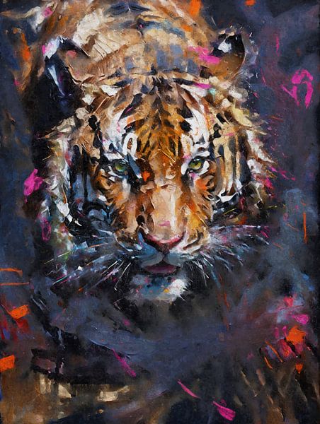 Gemaltes Porträt eines Tigers von Arjen Roos