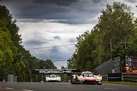 Le Mans 24 uur, start van de wedstrijd met de Porsches.